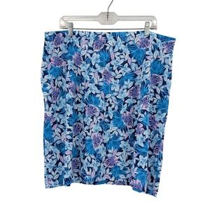 J.Jill Blue Floral Pull On Skirt Coastal Boho Stretch with Pockets
